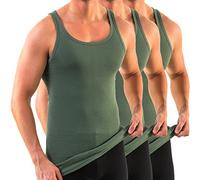 HERMKO 3007 3-Pack Extra-Long (Approx. 10 cm+) Men's Tank top Vest in 100% bio-Cotton, Size:Small, Colour:Olive