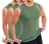 HERMKO 3040 3-Pack Men's Round-Neck, Tank top Vest, 100% Organic Cotton, Size:Large, Colour:Olive