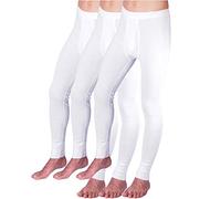 HERMKO 3540 Pack of 3 Long Johns for Men, 100% Organic Cotton, Size:4X-Large, Colour:White