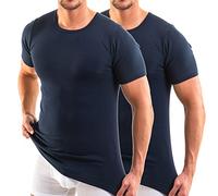 HERMKO 3840 Pack of 2 Short-Sleeved Shirts with Rounded Neckline, 100% Organic Cotton, Size:4X-Large, Colour:Navy