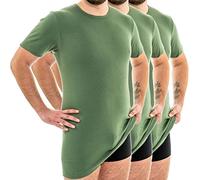 HERMKO 3847-3 Men's Short-Sleeve Undershirt Extra Long with Crew Neckline, Made of 100% Organic Cotton, Size:Medium, Colour:Olive