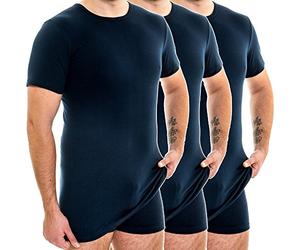 HERMKO 3847-3 Men's Short-Sleeve Undershirt Extra Long with Crew Neckline, Made of 100% Organic Cotton, Size:Large, Colour:Navy