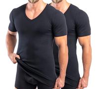 HERMKO 488710 Pack of 2 Extra Long Men's Short-Sleeved V-Neck Shirt with Waistband - 100% Organic Cotton