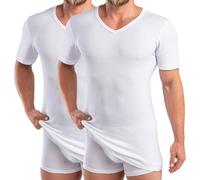 HERMKO 488710 Pack of 2 Extra Long Men's Short-Sleeved V-Neck Shirt with Waistband - 100% Organic Cotton