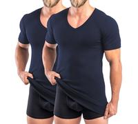 HERMKO 488710 Pack of 2 Extra Long Men's Short-Sleeved V-Neck Shirt with Waistband - 100% Organic Cotton