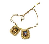 Hermosa pulsera escapulario en cuero bordado, con las estampas del sagrado corazon, Virgen del Carmen, Virgen de Guadalupe y San Miguel Arcángel. incluye oracion. 2,5cmsx3cms (Gold), S, Leather, no