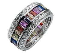 Hermosa Silver Ring for Women Wide, Multicolor Band Baguette Gemstone Rings, Silver Knuckle Women Rings Set Jewelry Size 6-12 (7), 6 UK, Onyx Blue topaz Citrine, Crystal