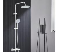 Hermostatic Shower Mixer Set with Rainfall Head Adjustable Riser Rail Handset and Hose Showers Thermostat Round Waterfall Bath Shower System