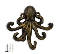 HERNGEE Med-Style Octopus Key Hooks Antique Bronze Cast Iron Decorative Wall Hook