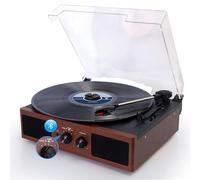 Hernido Vinyl Record Player, Belt-Driven 3-Speed Turntable, Bluetooth Speaker with Input & Output Function, Supports AUX-in, RCA Output, Headphone Jack