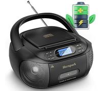 Hernpark CD Cassette Player Combo, Rechargeable Boombox with Bluetooth 5.1, Tape Recording, FM Radio, Super Bass, Stereo Sound, Aux/USB Drive, Headphones Jack, Boom Box for Indoor Outdoor