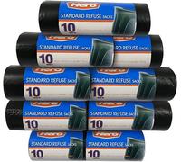 Hero 50L Black Bin Bags - Eco Strong Recycled Rubbish Sacks | Heavy Duty Waste Liners for Kitchen, Home, Office & Garden - Made from Recycled Plastic, Tear-Resistant & Durable (90)