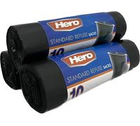 Hero 50L Black Bin Bags - Eco Strong Recycled Rubbish Sacks | Heavy Duty Waste Liners for Kitchen, Home, Office & Garden - Made from Recycled Plastic, Tear-Resistant & Durable (30)