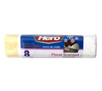 Hero Swing 60l Bin Bags Floral Scented Drawstring White Strong Refuse Sacks Tear Resistant, Easy Dispense, Recycled Plastic Drawstring Roll of 8 - Home, Work, Office & Commercial