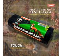 Hero Embossed Black Bin Bags, Refuse Sacks, Drawstring, 75-85 Litre, Pack of 12