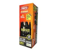 Hero 75-85L Swing Bin Bags x 15 Strong Tie Top Tear Resistant Waste Rubbish Sacks Black for Kitchen Garden Home and Office