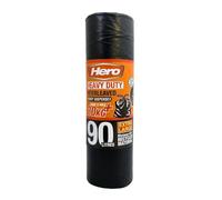 Hero 90L Extra Heavy Duty Bin Bags Refuse Sacks - Black 12 bags per roll - Interleaved Recycled Bin Liners - Household, Garden & Commercial Use