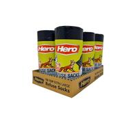 Hero 90L Strong Durable Bin Bag Liners - Extra Large Heavy-Duty Rubbish Sacks, Tear-Resistant Black Refuse Bags (240)
