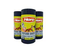 Hero 90L Strong Durable Bin Bag Liners - Extra Large Heavy-Duty Rubbish Sacks, Tear-Resistant Black Refuse Bags (120)