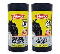 Hero 90L Strong Durable Bin Bag Liners - Extra Large Heavy-Duty Rubbish Sacks, Tear-Resistant Black Refuse Bags (80)