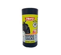 Hero 90L Strong Durable Bin Bag Liners - Extra Large Heavy-Duty Rubbish Sacks, Tear-Resistant Black Refuse Bags - Roll of 40