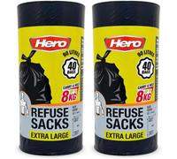 Hero 90L Strong Durable Black Bin Bags 2 Packs Of 40 (80 Bags Total)
