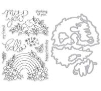 Hero Arts SB417 Floral Rainbow and Clouds Bundle Clear Stamp Set with Matching Steel Die Set