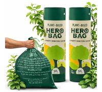 HERO BAG 50L 35µm (Total 20 Bags) Plant-Based Heavy Duty Bin Bags with Drawstrings, Extra Strong, No Leaks, Biodegradable, Compostable, Vegan Cruelty Free, Recycling Trash Liners and Black Bin Bags