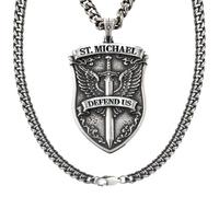 Hero Company St. Michael Pendant Necklace - St. Michael’s Shield ‘Defend Us’ Men’s Necklace - Helps Pair Veterans With A Service Dog Or Shelter Dog