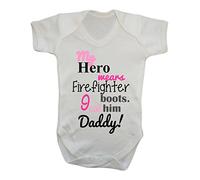 Hero Daddy babyvest, My Hero Wears Firefighter Boots. I Call him Daddy! Firefighter can be Personalised - Baby Grow Vest Onesie (Newborn)