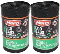 Hero Eco Recycled Strong Black Bin Liners 100L - Heavy Duty Refuse Sacks | Extra Large Bin Bags per Roll - Made from Reprocessed Landfill Plastic Waste - Household, Garden & Commercial Use (100)