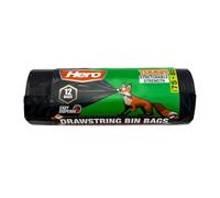 Hero Embossed Black Bin Bags, Refuse Sacks, Drawstring, 75-85 Litre, Pack of 12