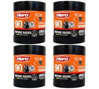 Hero Extra Strong Black Bin Bags, Refuse Sacks, Tie Top, 90 Litre, Pack of 90 (360)