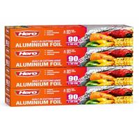 Hero Strong Kitchen Foil 90m x 300mm - Premium Aluminium Tin Foil with Easy Cutter Dispenser | Non-Stick, Freezer Safe Foil for Catering, BBQ, Baking, Cooking & Food Wrapping - 4 x Rolls