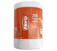 Hero Swing 45l Bin Bags White Strong Refuse Sacks Tear Resistant Rubbish Bags, Easy Dispense, Recycled Plastic Roll of 200 - Household, Work, Office & Commercial -White