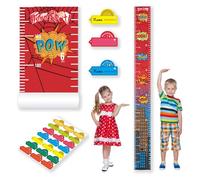 Hero Themed Kids Growth Chart for Wall with Removable Markers - Height Measurement Sticker, Tracking Ruler for Room Decor