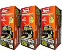 Hero Ultra Strong Black Drawstring Bin Bags 75-85L - Extra Thick Tear-Resistant Refuse Sacks | Recycled Plastic Bin Liners for Home, Office & Commercial (45)