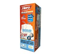 Hero Ultra Strong White Scented Embossed Drawstring Bin Liners 50-60L - 15 Bags Tear Resistant, Easy Dispense, Recycled Plastic Drawstring