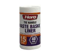 Hero Waste Basket Tie Handle Bin Liners 15L Role Of 40