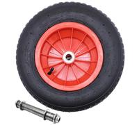 Hero Wheelbarrow Wheel 4.80/4.00-8 Pneumatic Tyres with Axle - Spare Wheel Diameter 390 mm, Red Plastic Rim, Ball Bearings, 2PR, 95 kg Load Capacity - Wheelbarrow Tyres with 20 mm Axle Hole - Complete