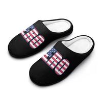 Hero with U.S.A Flag Men's Cotton Slippers Winter Warm Slip-on House Shoes with Anti-Skid Rubber Sole 13-14（46-47）