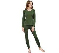 HEROBIKER Women's Thermal Underwear Set Long Johns Ultra Soft Thermal Pajama Top Bottom Green