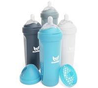 Herobility Anti-Colic Baby Bottles 12 fl oz/340ml - Pack of 4 Plastic Baby Bottles, Slow Flow Plastic Bottles, Breast-Shaped Teat for Breastfed Babies - Multicolor - White, Gray, Iron Blue, Blue