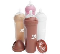 Herobility Anti-Colic Baby Bottles 12 fl oz/340ml - Pack of 4 Plastic Baby Bottles, Slow Flow Plastic Bottles, Breast- Teat for Breastfed Babies - Multicolor - Sand, Woodchuck, Pink, White