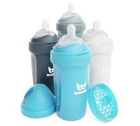 Herobility Anti-Colic Baby Bottles 8.5 fl oz/240ml - Pack of 4 Plastic Baby Bottles, Slow Flow Plastic Bottles, Breast-Shaped Teat for Breastfed Babies - Multicolor - White, Gray, Iron Blue, Blue