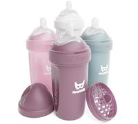 Herobility Anti-Colic Baby Bottles 8.5 fl oz/240ml - Pack of 4 Plastic Baby Bottles, Slow Flow Plastic Bottles, Breast-Shaped Teat for Breastfed Babies - Multicolor - White, Gray, Pink, Hawthorn Rose