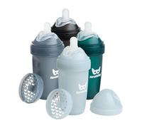 Herobility Anti-Colic Baby Bottles 8.5 oz/240ml - Pack of 4 Plastic Baby Bottles, Medium Flow Plastic Bottles, Breast-Shaped Teat for Breastfed Babies- Multicolor -Black, Dark Green, Iron Blue, Grey