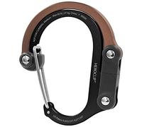 HEROCLIP Carabiner Clip and Hook (Medium) for Camping, Backpack, and Garage, Black with Brown Hook