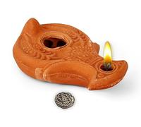 Herodian - St. Paul - Biblical Replica Ancient Oil LAMP and Flask of Olive Oil from Bethlehem in Sackcloth Gift Bag & Certificate of Authenticity Hanukkah-Judaica/Christian Gift