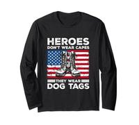 Heroes Don't Wear Capes They Wear Dog Tags Combat Boots Vet Long Sleeve T-Shirt